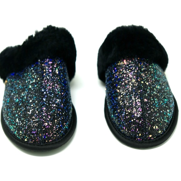 UGG Scuffette II Cosmos Glitter Black Scuff Sheepskin Slippers 🌈 🖤 - Picture 3 of 7